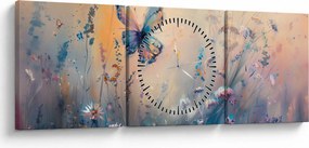 Obraz - Lúka s motýľom II. (s hodinami) (90x30 cm)