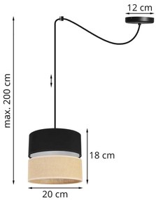Závesné svietidlo JUTA SPIDER, 1x jutové/čierne textilné tienidlo, B