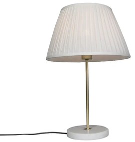 Retro stolná lampa mosadz s nariaseným tienidlom krémová 35 cm - Kaso