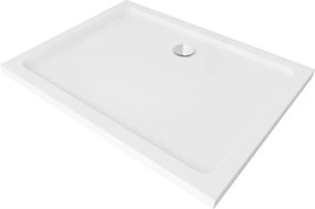 Mexen Flat obdĺžniková tenká sprchová vanička 100 x 80 cm, biela, chrómový sifón - 40108010