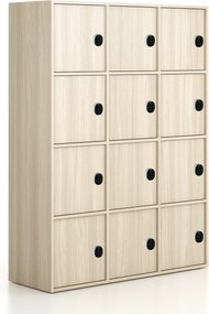 Kancelárska skriňa FRAME, 12x dvere, 1299 x 450 x 1735 mm, kódový zámok, dub prírodný