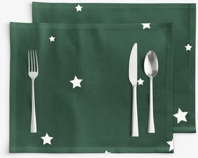 Goldea vianočné prestieranie na stôl 100% bavlnené plátno - hviezdičky na tmavo zelenej - sada 2ks 30 x 40 cm