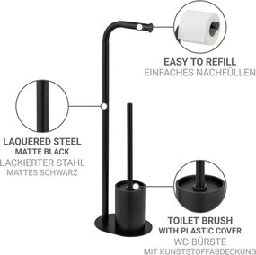 Čierny oceľový stojan na toaletný papier s kefou Levante – Wenko
