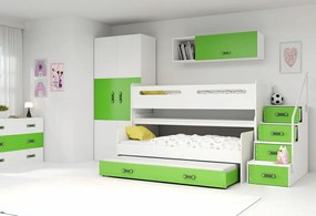 Interbeds Trojlôžková poschodová posteľ Max1 200x80cm bielo zelená