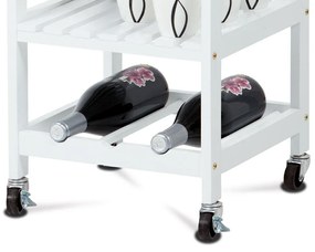 Autronic -  Servírovací stolík / regál, doska masív bambus, MDF, biely matný lak, pojazd - DR-044