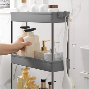 4-úrovňový úzky úložný vozík, regál na kolieskach, sivý