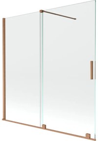 Mexen Velar, 2-krídlová posuvná vaňová zástena 160 x 150 cm, 8mm číre sklo, medená matná, 896-160-000-01-65