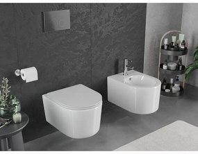 Mexen Sofia, závesná WC misa 490x360x355 mm, Rimless Tornádo + WC sedadlo z duroplastu, biela lesklá, 30540300T