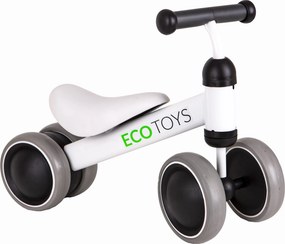 ECOTOYS mini odrážadlo pre deti biele 18–36 mesiacov, dvojité predné kolesá, s blokádou