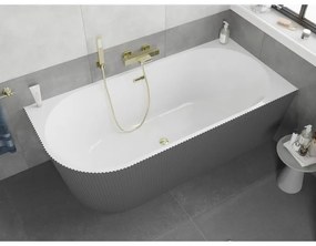 Mexen Silo, rohová voľne stojaca ryhovaná vaňa, pravá, 170 x 80 cm, biela-šedá, zlatý lesklý prepad, 52891708062P-50