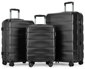 BONTOUR „Wave“ 3-dielna súprava kufrov s dvojitými kolieskami, s TSA zámkom, čierna
