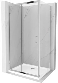 Mexen Apia, sprchový kút s posuvnými dverami 130 (dvere) x 80 (stena) cm, 6mm číre sklo, chrómový profil + slim sprchová vanička 5cm, 840-130-080-01-00-4010