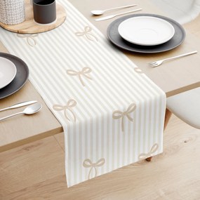 Goldea behúň na stôl 100% bavlnené plátno - latte mašličky s prúžkami 35x180 cm