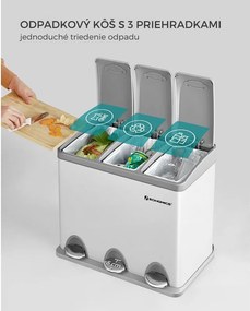 Kôš na separovanie odpadu SORT 24l (3x8l), šedá/biela SongmicsHome