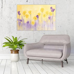 Obraz - Fialové a žlté kvietky (90x60 cm)