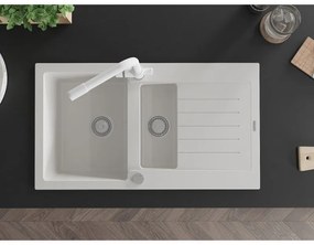 Mexen Matias, granitový drez 900x505x200 mm, 1,5-komorový a biela batéria Duero, biela, 6502-20-671600-20