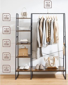 Stojan na šaty s 5 policami a háčikmi, rustikálny hnedý