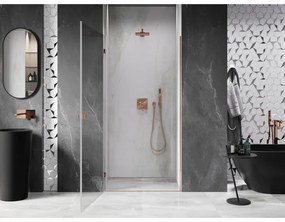 Mexen Lunar-B, výklopné sprchové dvere ľavé 75 cm, 8mm číre sklo, ružové zlato profil, 832-075-000-60-00-L