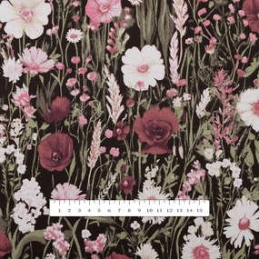 Biante Bavlnený behúň na stôl Sandra SA-740 Lúčne kvietky na temne hnedom 45x180 cm