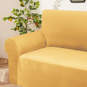 Elastický plyšový poťah na dvojmiestnu pohovku BestBerg / žltá