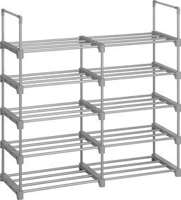 Veľký 10-policový kovový stojan na topánky, botník, sivý