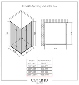 Cerano Volpe Duo, sprchovací kút so skladacími dverami 100(dvere) x 100(dvere), 6mm číre sklo, čierny profil, CER-CER-427387