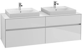 VILLEROY &amp; BOCH Collaro závesná skrinka pod dve umývadlá na dosku, 4 zásuvky, s LED osvetlením, 1600 x 500 x 548 mm, Glossy White, C024B0DH