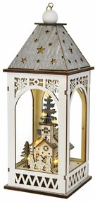 Drevený lampáš s vianočným motívom a LED osvetlením, 11 x 29 cm, teplá biela