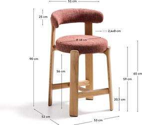 Barová stolička z jaseňového dreva v terakotovej farbe/v svetlo prírodnej farbe (výška sedadla 65 cm) Granite – Kave Home