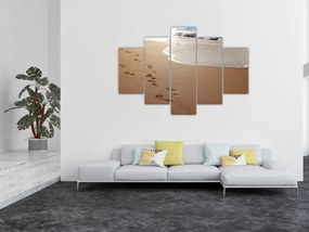 Obraz - stopy v piesku a more (150x105 cm)