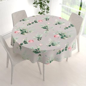 Biante Bavlnený okrúhly obrus Sandra SA-452 Ružové kvety na sivom Ø 50 cm