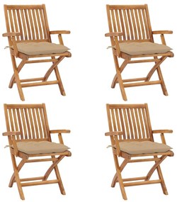 Skladacie záhradné stoličky s podložkami 4 ks tíkový masív 3072741