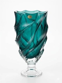 KRIŠTÁĽOVÁ VÁZA BOHEMIA SURF GREEN TOUCH NA NOHE 370MM