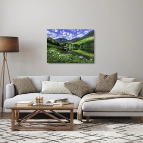 Sklenený obraz - Krajina s jazerom (70x50 cm)