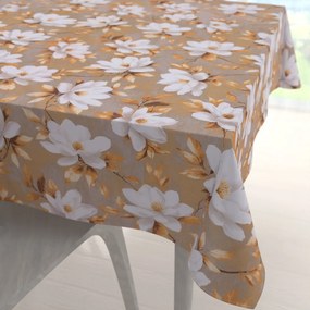 Biante Bavlnený štvorcový obrus Sandra SA-717 Biele kvety magnólie na hnedosivom 80x80 cm