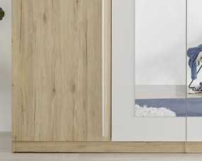 Šatníková skriňa so zrkadlom Cano, 228 cm, dub san remo/biela