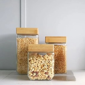 5Five® Sklenená bytelná dóza hranatá s dreveným vekom, 1,7l KWADR