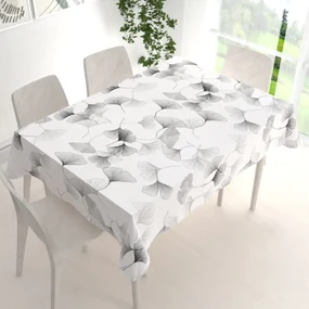 Biante Bavlnený obdĺžnikový obrus Sandra SA-512 Sivo-biele ginkgo listy na bielom 140x160 cm