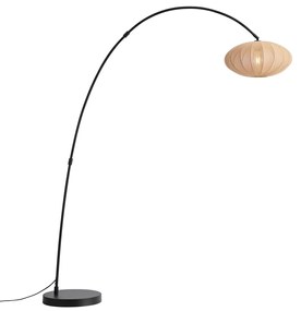 Japandi oblúková stojaca lampa čierna s hnedým tienidlom - Bida