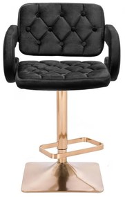 LuxuryForm DESIGN Barová stolička ADRIA VELUR na zlatej hranatej podstave - čierna