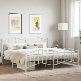 Kovový rám postele s predným a zadným čelom biely 200x200 cm 373863