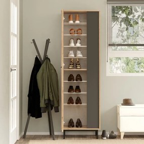 Vysoká skrinka na topánky Houseland Artego dub Castello/antracitovo sivá