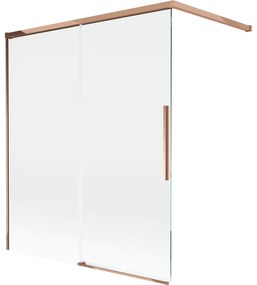 Mexen Rox, 2-krídlová posuvná vaňová zástena 140 x 150 cm, 8mm číre sklo, ružové zlato profil, 8C9-140-003-60-00