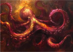 Sklenený obraz - Chobotnica, olejomaľba (70x50 cm)