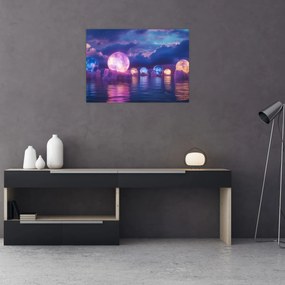 Sklenený obraz - Planéty na vode (70x50 cm)