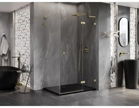 Mexen Lunar, L pravý výklopný sprchový kút 95 x 80 cm, 8mm číre sklo, zlatý kartáčovaný - 834L-095-080-55-00-P
