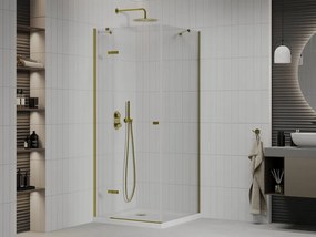 Mexen Roma, sprchovací kút 100 (dvere) x 100 (stena) cm, 6mm číre sklo, zlatý profil + slim sprchová vanička 5cm, 854-100-100-50-00-4010