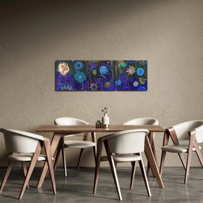 Obraz tmavomodrých kvetov (s hodinami) (90x30 cm)