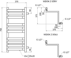 Mexen Loop, kúpeľňový radiátor 750 x 375 mm, 413 W, čierna, W129-0750-350-00-70