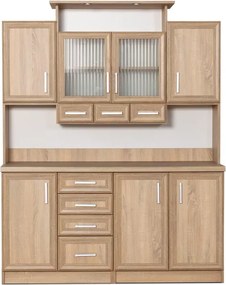 Kredenc II Ramiak 160 s osvetlením, sonoma (sklo hranaté , paula, doska sonoma)